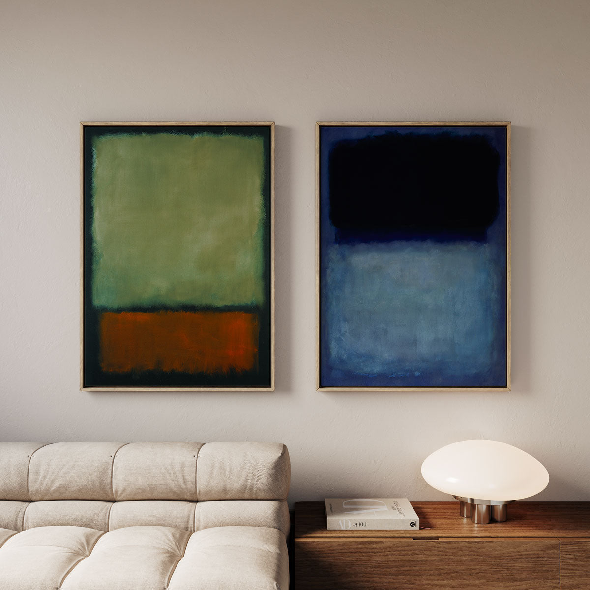 Canvas Print with Floating Frame – Mark Rothko (Green, orange, dark green)