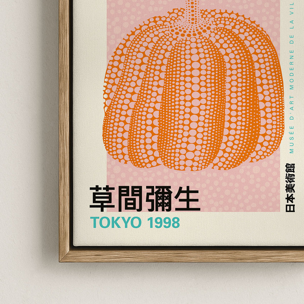Canvas Print with Floating Frame – Yayoi Kusama – Pumpkin 01 – shown in a room setting