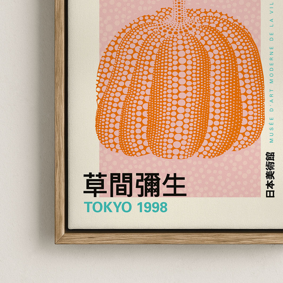 Canvas Print with Floating Frame – Yayoi Kusama – Pumpkin 01 – shown in a room setting