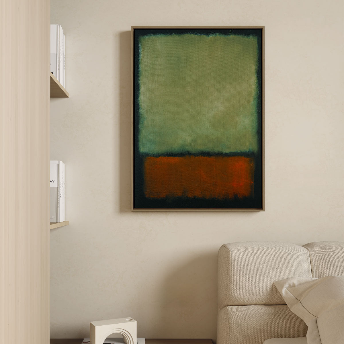 Canvas Print with Floating Frame – Mark Rothko (Green, orange, dark green)
