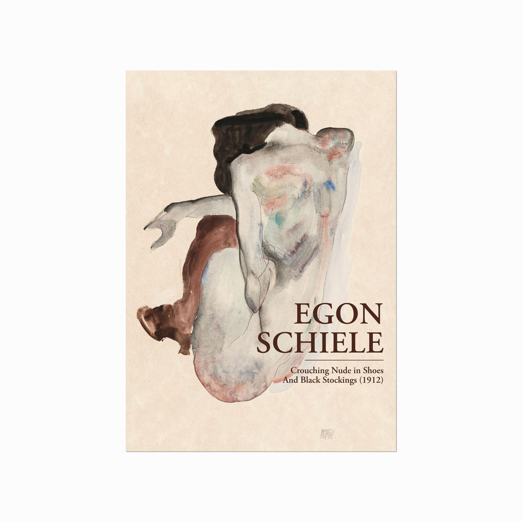 Egon Schiele – Crouching Nude in Shoes and Black Stockings art poster