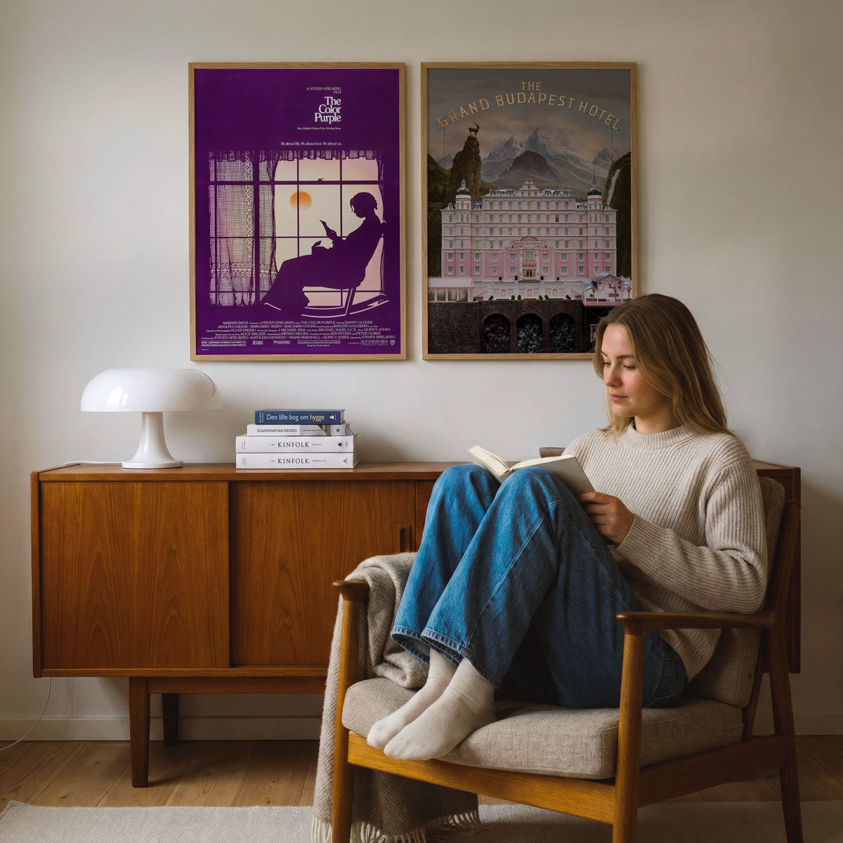 The Grand Budapest Hotel movie poster in an interior setting