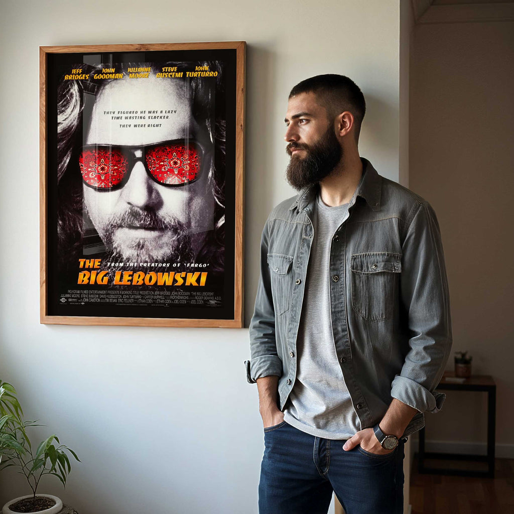 The Big Lebowski movie poster shown framed on a wall